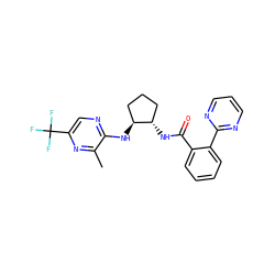 Cc1nc(C(F)(F)F)cnc1N[C@H]1CCC[C@@H]1NC(=O)c1ccccc1-c1ncccn1 ZINC001772640030