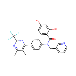 Cc1nc(C(F)(F)F)nc(-c2ccc(N(Cc3cccnc3)C(=O)c3ccc(O)cc3O)cc2)c1C ZINC000653678244