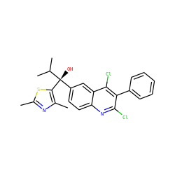Cc1nc(C)c([C@@](O)(c2ccc3nc(Cl)c(-c4ccccc4)c(Cl)c3c2)C(C)C)s1 ZINC001772577537