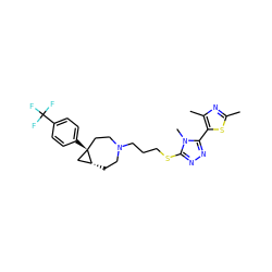 Cc1nc(C)c(-c2nnc(SCCCN3CC[C@@H]4C[C@]4(c4ccc(C(F)(F)F)cc4)CC3)n2C)s1 ZINC000064539996