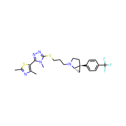 Cc1nc(C)c(-c2nnc(SCCCN3CC[C@]4(c5ccc(C(F)(F)F)cc5)C[C@H]34)n2C)s1 ZINC000071340993