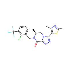 Cc1nc(C)c(-c2nnc3n2C[C@H](C)N(Cc2cccc(C(F)(F)F)c2Cl)C3=O)s1 ZINC000219181573