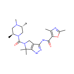 Cc1nc(C)c(C(=O)Nc2n[nH]c3c2CN(C(=O)N2C[C@@H](C)N(C)C[C@@H]2C)C3(C)C)o1 ZINC000114181332