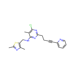 Cc1nc(C)c(CNc2nc(CCC#Cc3ccccn3)nc(Cl)c2C)s1 ZINC000653803263
