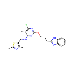 Cc1nc(C)c(CNc2nc(OCCCc3nc4ccccc4[nH]3)nc(Cl)c2C)s1 ZINC000114804180