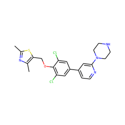Cc1nc(C)c(COc2c(Cl)cc(-c3ccnc(N4CCNCC4)c3)cc2Cl)s1 ZINC001772612224