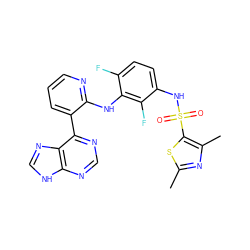 Cc1nc(C)c(S(=O)(=O)Nc2ccc(F)c(Nc3ncccc3-c3ncnc4[nH]cnc34)c2F)s1 ZINC000166374314