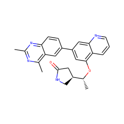 Cc1nc(C)c2cc(-c3cc(O[C@H](C)[C@H]4CNC(=O)C4)c4cccnc4c3)ccc2n1 ZINC000147827381