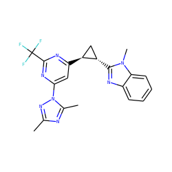 Cc1nc(C)n(-c2cc([C@H]3C[C@@H]3c3nc4ccccc4n3C)nc(C(F)(F)F)n2)n1 ZINC000142997144