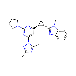 Cc1nc(C)n(-c2cc([C@H]3C[C@@H]3c3nc4ccccc4n3C)nc(N3CCCC3)n2)n1 ZINC000223426661