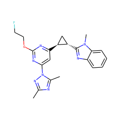 Cc1nc(C)n(-c2cc([C@H]3C[C@@H]3c3nc4ccccc4n3C)nc(OCCF)n2)n1 ZINC000223417063
