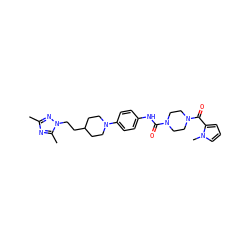 Cc1nc(C)n(CCC2CCN(c3ccc(NC(=O)N4CCN(C(=O)c5cccn5C)CC4)cc3)CC2)n1 ZINC000112970047