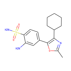 Cc1nc(C2CCCCC2)c(-c2ccc(S(N)(=O)=O)c(N)c2)o1 ZINC000013473013