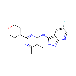 Cc1nc(C2CCOCC2)nc(Nc2[nH]nc3ncc(F)cc23)c1C ZINC000141318033