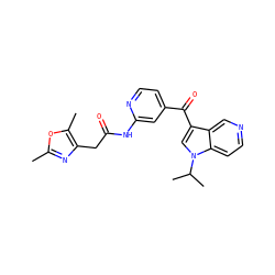 Cc1nc(CC(=O)Nc2cc(C(=O)c3cn(C(C)C)c4ccncc34)ccn2)c(C)o1 ZINC001772626182