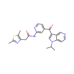 Cc1nc(CC(=O)Nc2cc(C(=O)c3cn(C(C)C)c4ccncc34)ccn2)c(C)s1 ZINC001772625711