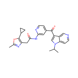 Cc1nc(CC(=O)Nc2cc(C(=O)c3cn(C(C)C)c4ccncc34)ccn2)c(C2CC2)o1 ZINC001772612506