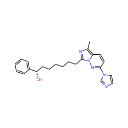 Cc1nc(CCCCCC[C@H](O)c2ccccc2)n2nc(-n3ccnc3)ccc12 ZINC000005891771