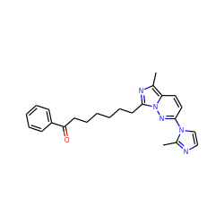 Cc1nc(CCCCCCC(=O)c2ccccc2)n2nc(-n3ccnc3C)ccc12 ZINC000005891738