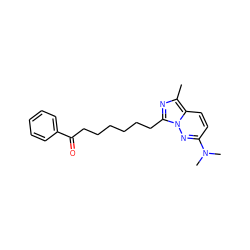 Cc1nc(CCCCCCC(=O)c2ccccc2)n2nc(N(C)C)ccc12 ZINC000005891702
