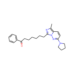 Cc1nc(CCCCCCC(=O)c2ccccc2)n2nc(N3CCCC3)ccc12 ZINC000005891704