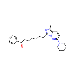 Cc1nc(CCCCCCC(=O)c2ccccc2)n2nc(N3CCCCC3)ccc12 ZINC000005891710