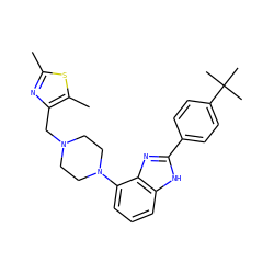 Cc1nc(CN2CCN(c3cccc4[nH]c(-c5ccc(C(C)(C)C)cc5)nc34)CC2)c(C)s1 ZINC000040953636