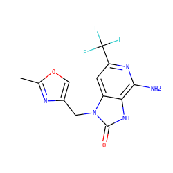 Cc1nc(Cn2c(=O)[nH]c3c(N)nc(C(F)(F)F)cc32)co1 ZINC000071319332