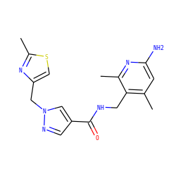 Cc1nc(Cn2cc(C(=O)NCc3c(C)cc(N)nc3C)cn2)cs1 ZINC000114078763
