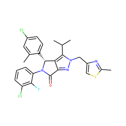 Cc1nc(Cn2nc3c(c2C(C)C)[C@@H](c2ccc(Cl)cc2C)N(c2cccc(Cl)c2F)C3=O)cs1 ZINC000206130110