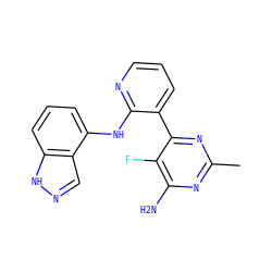 Cc1nc(N)c(F)c(-c2cccnc2Nc2cccc3[nH]ncc23)n1 ZINC000095553692