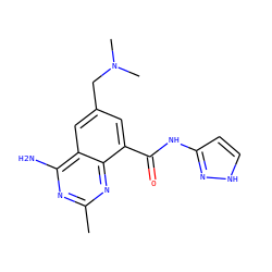 Cc1nc(N)c2cc(CN(C)C)cc(C(=O)Nc3cc[nH]n3)c2n1 ZINC000066167132