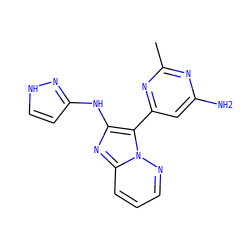 Cc1nc(N)cc(-c2c(Nc3cc[nH]n3)nc3cccnn23)n1 ZINC000095554773
