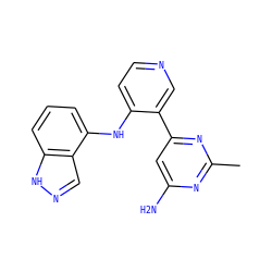 Cc1nc(N)cc(-c2cnccc2Nc2cccc3[nH]ncc23)n1 ZINC000113242185