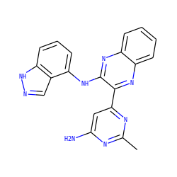 Cc1nc(N)cc(-c2nc3ccccc3nc2Nc2cccc3[nH]ncc23)n1 ZINC000113235270