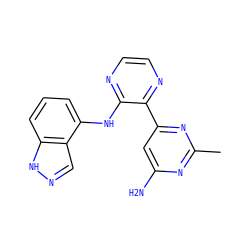 Cc1nc(N)cc(-c2nccnc2Nc2cccc3[nH]ncc23)n1 ZINC000113237262