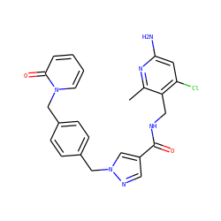 Cc1nc(N)cc(Cl)c1CNC(=O)c1cnn(Cc2ccc(Cn3ccccc3=O)cc2)c1 ZINC000114078252