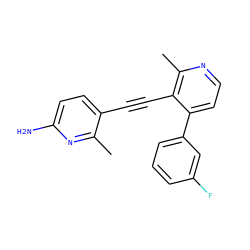 Cc1nc(N)ccc1C#Cc1c(-c2cccc(F)c2)ccnc1C ZINC000202384111