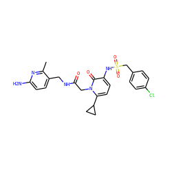 Cc1nc(N)ccc1CNC(=O)Cn1c(C2CC2)ccc(NS(=O)(=O)Cc2ccc(Cl)cc2)c1=O ZINC000029467636