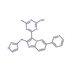 Cc1nc(N)nc(-c2c(Nc3cc[nH]n3)nc3ccc(-c4cccnc4)cn23)n1 ZINC000095555621