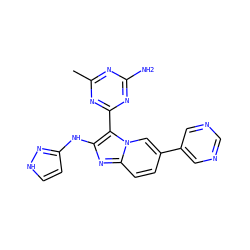 Cc1nc(N)nc(-c2c(Nc3cc[nH]n3)nc3ccc(-c4cncnc4)cn23)n1 ZINC000095557579