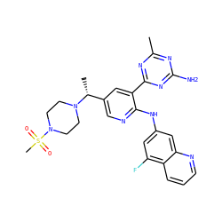 Cc1nc(N)nc(-c2cc([C@@H](C)N3CCN(S(C)(=O)=O)CC3)cnc2Nc2cc(F)c3cccnc3c2)n1 ZINC000113237834