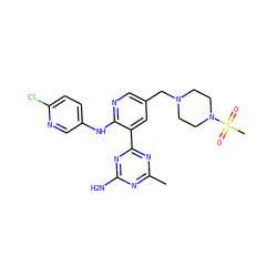 Cc1nc(N)nc(-c2cc(CN3CCN(S(C)(=O)=O)CC3)cnc2Nc2ccc(Cl)nc2)n1 ZINC000095554823