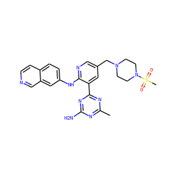 Cc1nc(N)nc(-c2cc(CN3CCN(S(C)(=O)=O)CC3)cnc2Nc2ccc3ccncc3c2)n1 ZINC000113239024