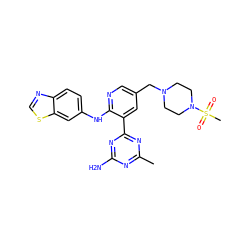 Cc1nc(N)nc(-c2cc(CN3CCN(S(C)(=O)=O)CC3)cnc2Nc2ccc3ncsc3c2)n1 ZINC000113239373