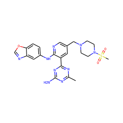 Cc1nc(N)nc(-c2cc(CN3CCN(S(C)(=O)=O)CC3)cnc2Nc2ccc3ocnc3c2)n1 ZINC000113239201