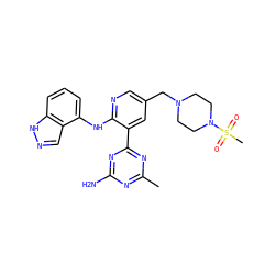 Cc1nc(N)nc(-c2cc(CN3CCN(S(C)(=O)=O)CC3)cnc2Nc2cccc3[nH]ncc23)n1 ZINC000113235065