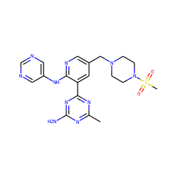 Cc1nc(N)nc(-c2cc(CN3CCN(S(C)(=O)=O)CC3)cnc2Nc2cncnc2)n1 ZINC000113240826