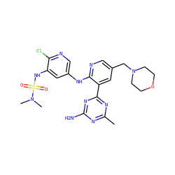 Cc1nc(N)nc(-c2cc(CN3CCOCC3)cnc2Nc2cnc(Cl)c(NS(=O)(=O)N(C)C)c2)n1 ZINC000095559764