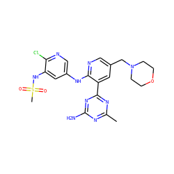 Cc1nc(N)nc(-c2cc(CN3CCOCC3)cnc2Nc2cnc(Cl)c(NS(C)(=O)=O)c2)n1 ZINC000095559804